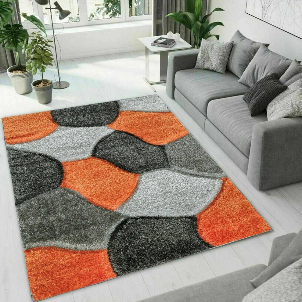 (Orange-Grey, 60 x 110 cm ) Modern Shaggy Hallway Runner Living Room PONA Rugs