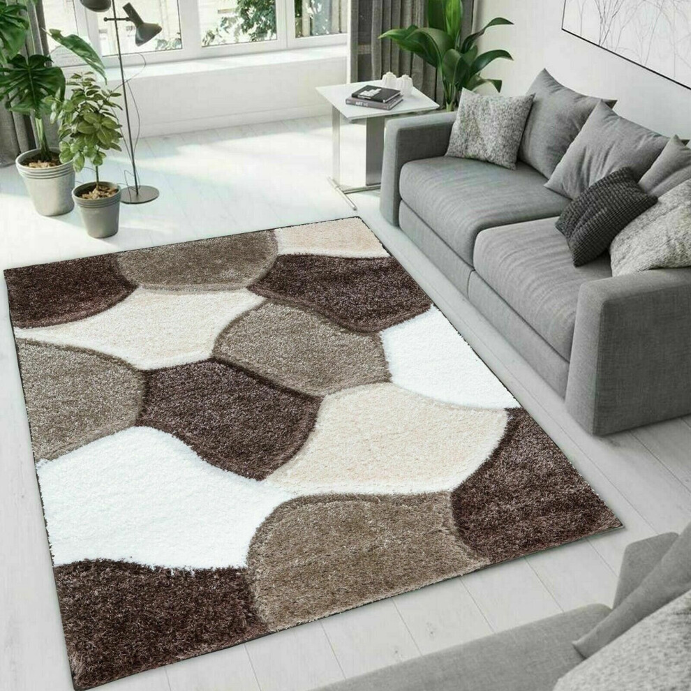 (Brown-Beige, 200 x 290 cm ) Modern Shaggy Hallway Runner Living Room PONA Rugs