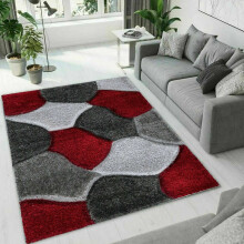 (Red-Grey, 80 x 150 cm ) Modern Shaggy Hallway Runner Living Room PONA Rugs