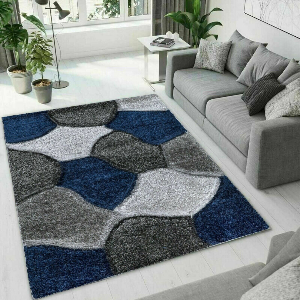 Milano (- 60 X 110 Cm ) Modern Shaggy Hallway Runner Living Room Pona Rugs Blue/Grey