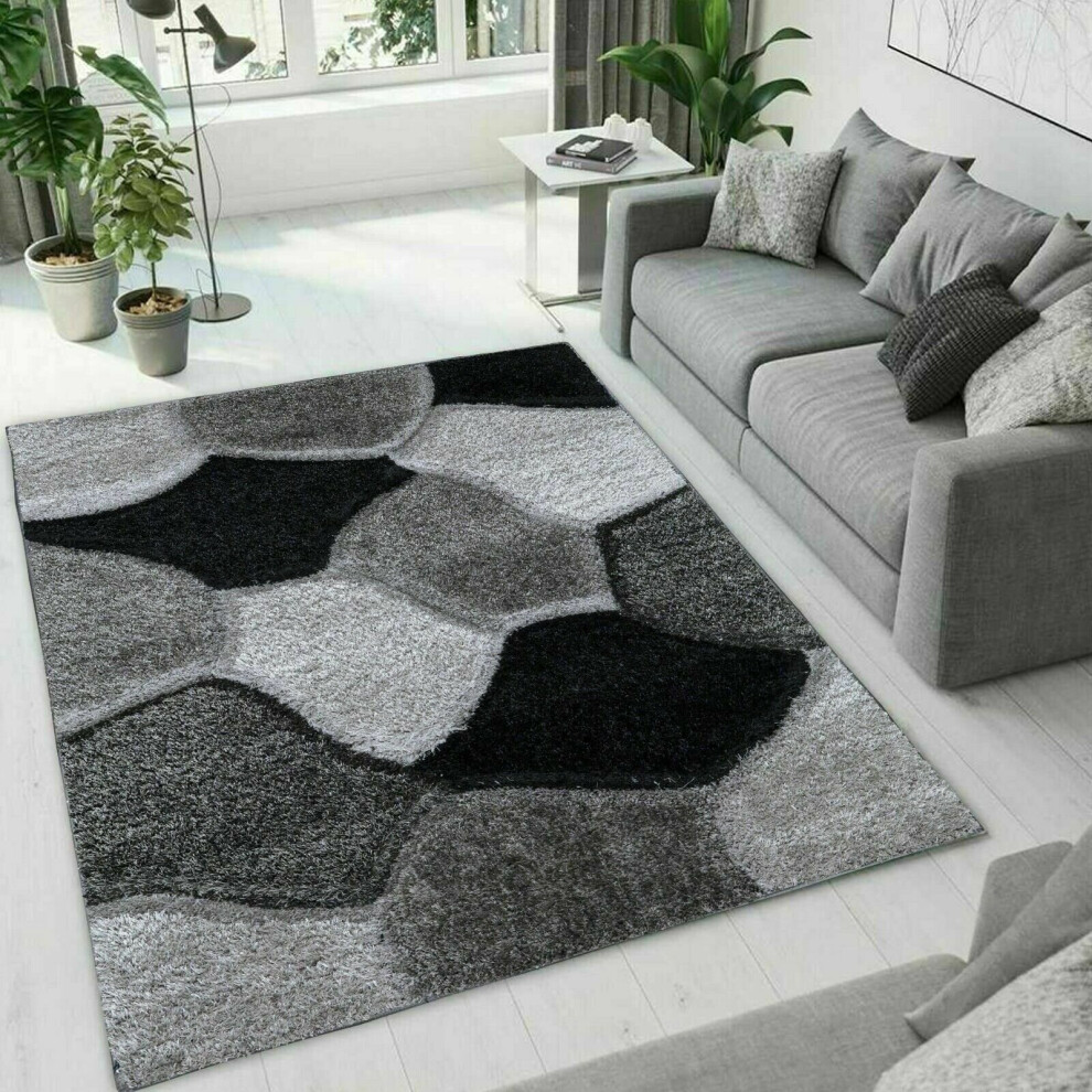 (Silver-Grey, 120 x 170 cm ) Modern Shaggy Hallway Runner Living Room PONA Rugs