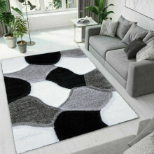 (Black-White, 120 x 170 cm ) Modern Shaggy Hallway Runner Living Room PONA Rugs
