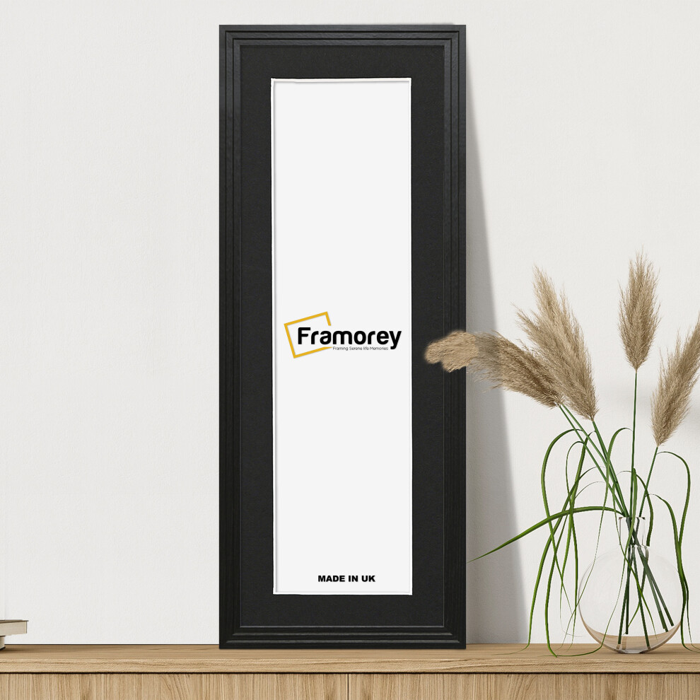 (Black With Black Mount, 12x9" Pic (16x13" Frame)) Panoramic Size Black Picture Frame / Step Style Wall Art Frame / Handmade Wooden Effect Photo Frame-image-OPC-P8ZQWWG-NEW