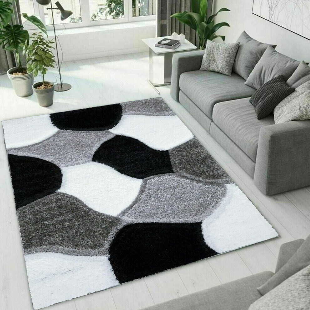 (Black-White, 60 x 110 cm ) Modern Shaggy Hallway Runner Living Room PONA Rugs