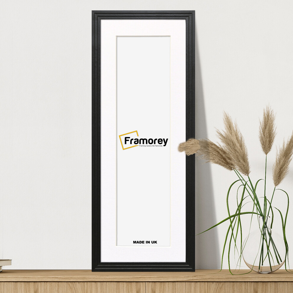 (Black With White Mount, 16x8" Pic (20x12" Frame)) Panoramic Size Black Picture Frame / Step Style Wall Art Frame / Handmade Wooden Effect Photo Frames With Multicolored Mount