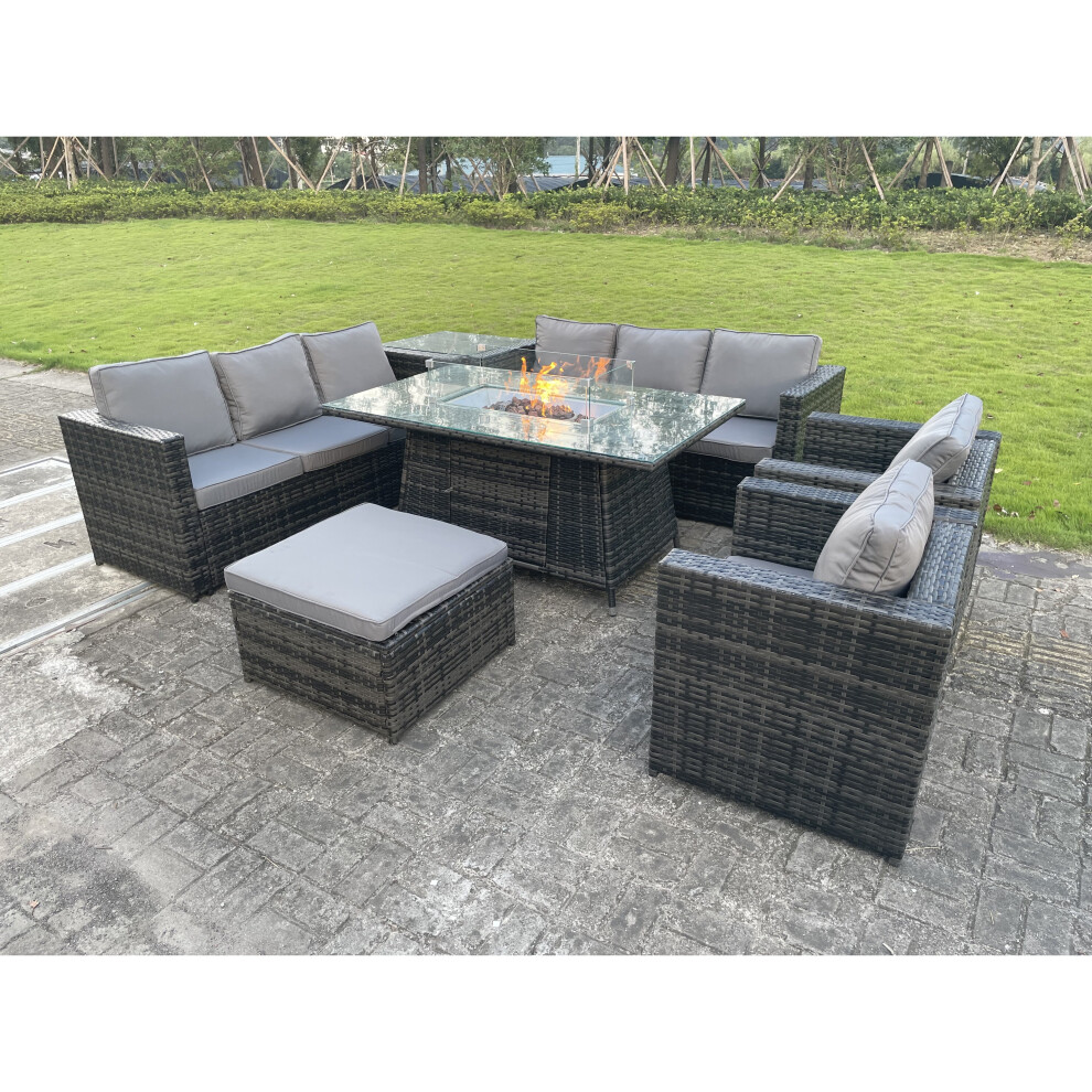 Outdoor Corner Sofa Gas Fire Pit Table Sets Heater Burner 9 Seater