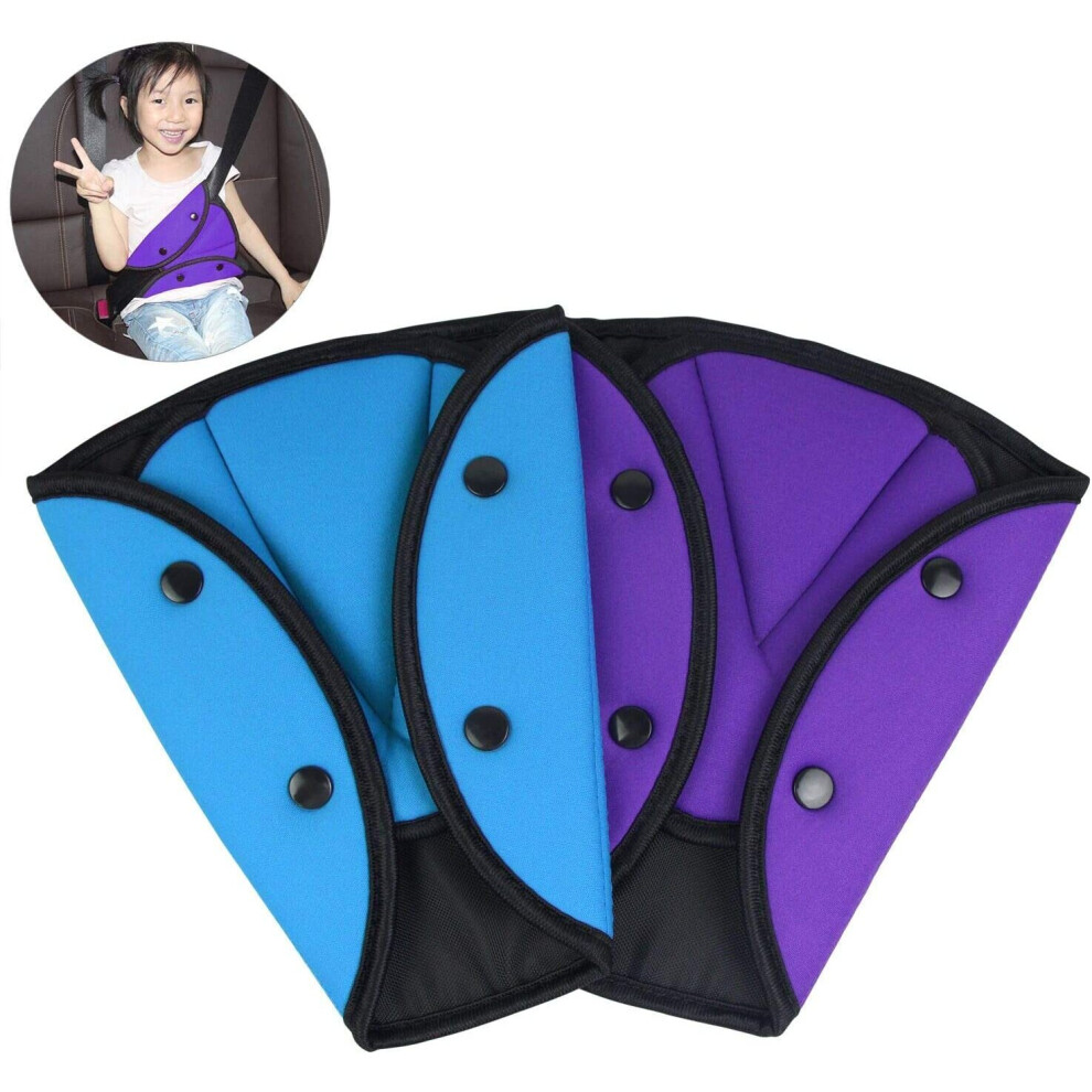 Ak Kyc 2 Pack Car Safety Kids Seatbelt Adjuster Cover Strap Mash Shoulder Pad Children Seat Belt Clips + Purple/Blue 737123107711
