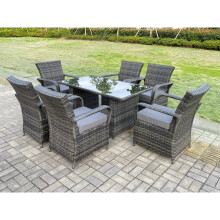(oblong table +6 chairs, without covers) Dark Grey Rattan Garden Furniture Dining Sets