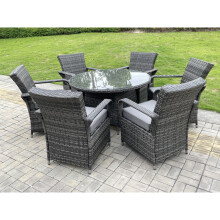 (big round table+6 chairs, without covers) Dark Grey Rattan Garden Furniture Dining Sets
