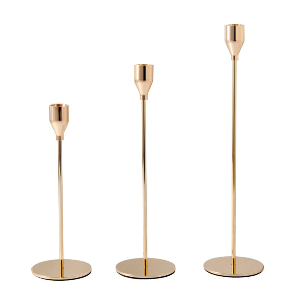 Set of 3 Taper Candle Stand Decorative Gold Tall Candlestick