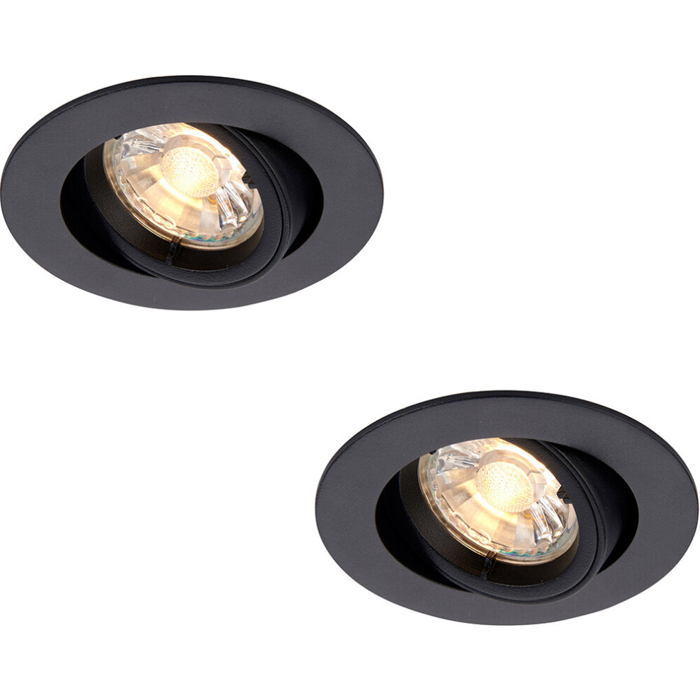 2 PACK Directional Tilting Ceiling Downlight - 50W GU10 Reflector - Matt Black