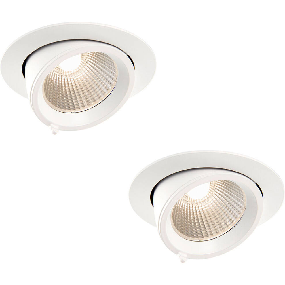 2 PACK Fully Adjustable Ceiling Downlight - 30W Warm White LED - Matt White