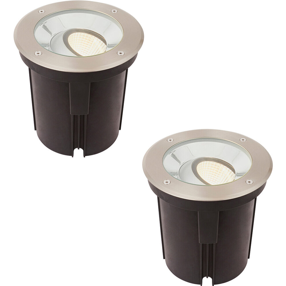 Loops 2 Pack Stainless Steel Ip67 Ground Light - 16.5W Warm White Tilting Head Led