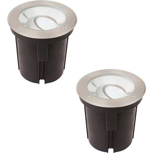 Loops 2 PACK Stainless Steel IP67 Ground Light - 16.5W Cool White Tilting Head LED