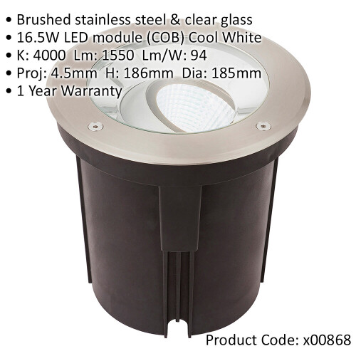Loops 2 PACK Stainless Steel IP67 Ground Light - 16.5W Cool White Tilting Head LED 1
