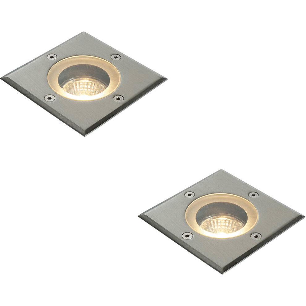 Loops 2 Pack Marine Grade Ip65 Square Ground - 50W Gu10 - Stainless Steel Light