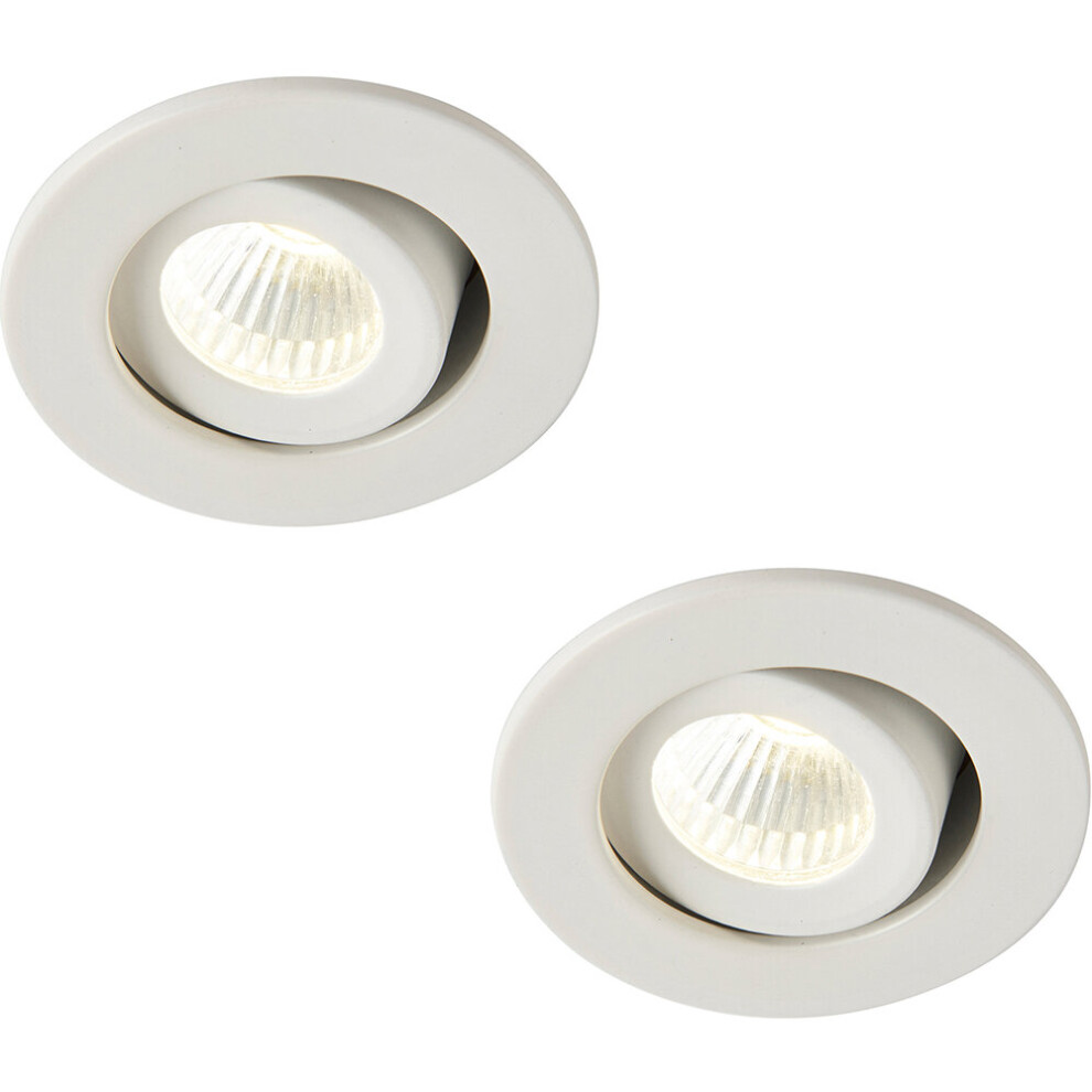 2 PACK Micro Adjustable Ceiling Downlight - 4W Cool White LED - Matt White