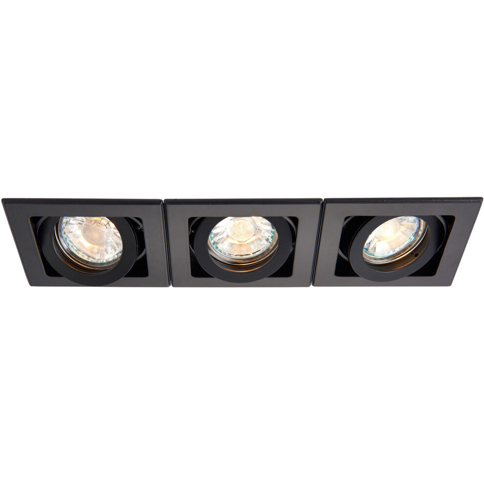 Loops Triple Recessed Boxed Downlight - 3 X 50W Gu10 Reflector - Matt Black
