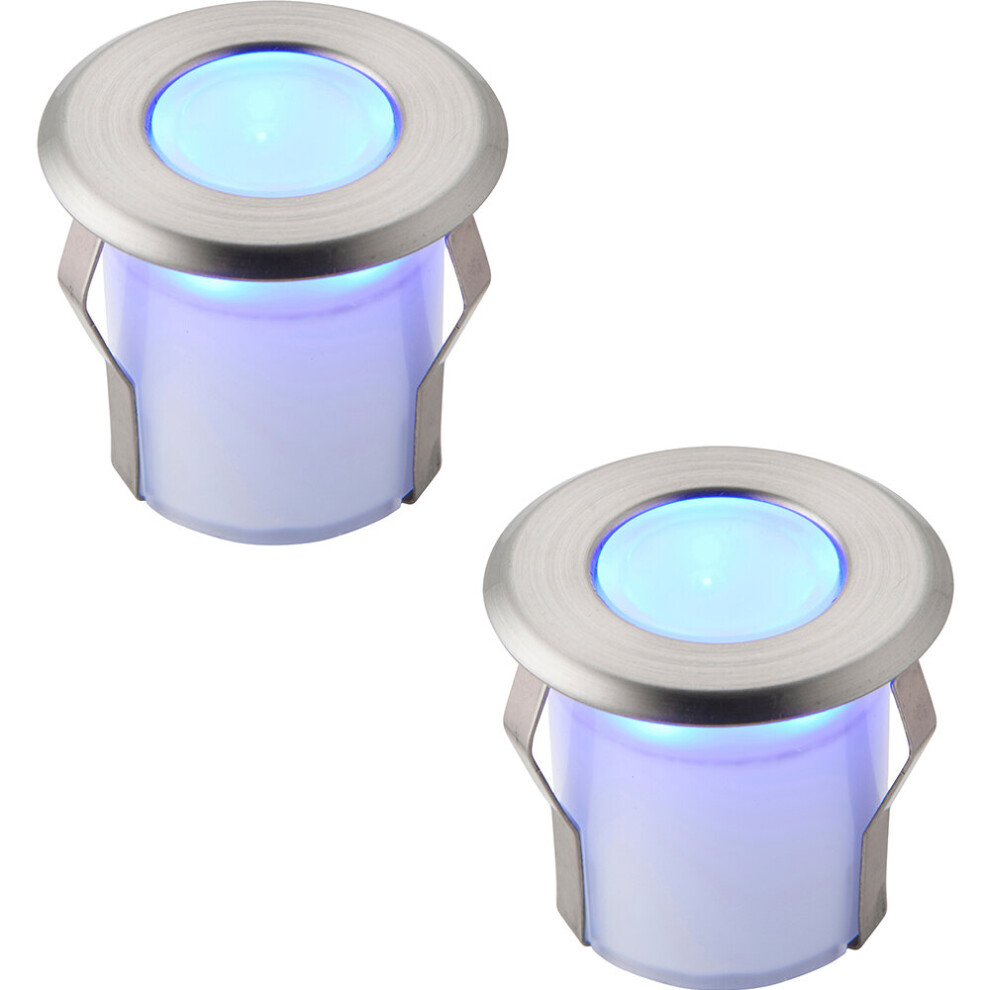 2 PACK Recessed Decking IP67 Guide Light - 0.8W Blue LED - Stainless Steel