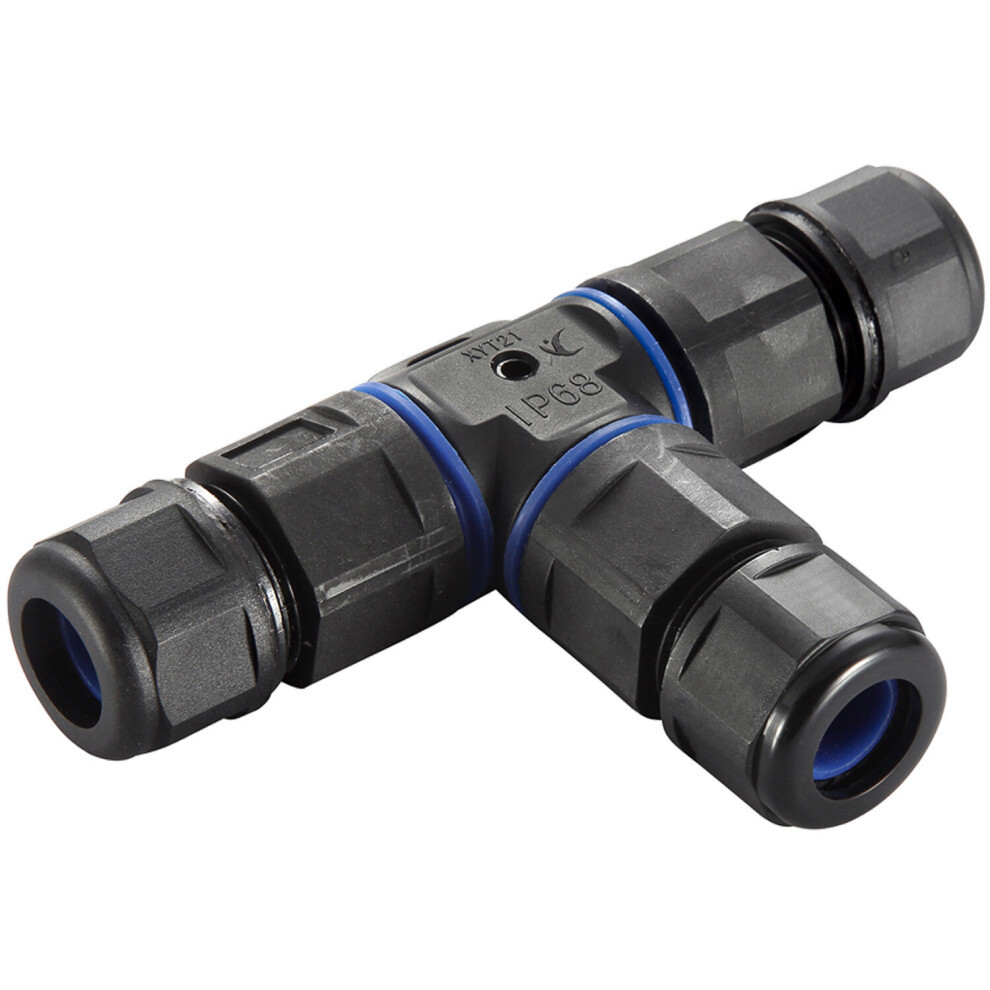 Inline IP68 3-Way T-Connector - Three Way Terminal Block - Black Nylon