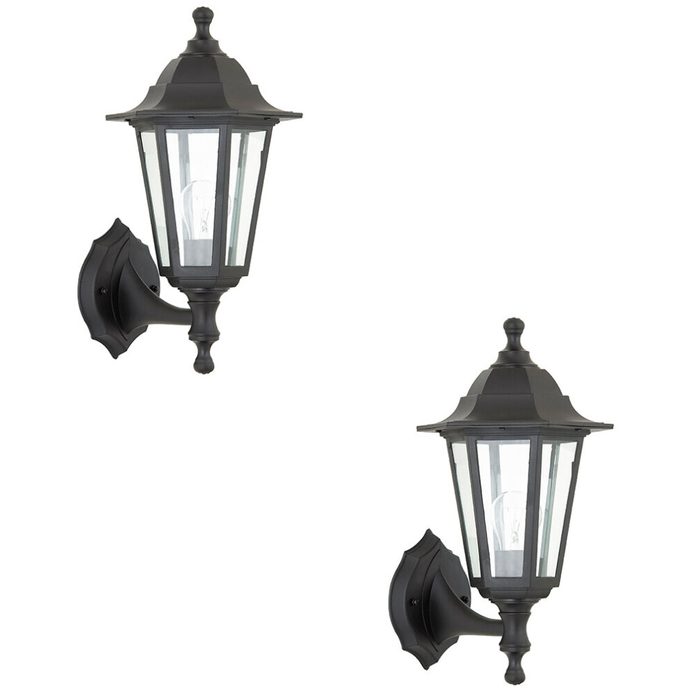 2 PACK Traditional Lantern IP44 Wall Light - 60W E27 GLS LED - Dimmable Lamp