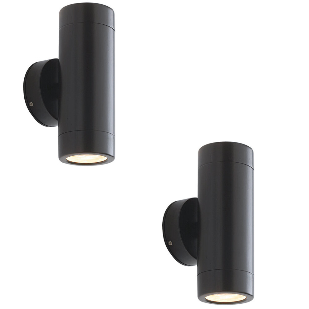 2 PACK Up & Down Twin Outdoor Wall Light - 2 x 7W LED GU10 - Satin Black