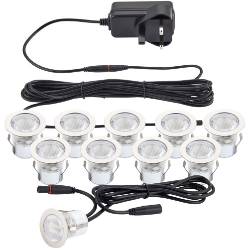 Loops Recessed Decking Guide Light Kit - 10 x Blue Light LED - Stainless Steel 2