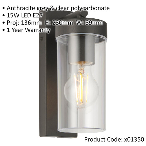 Loops 2 PACK Modern Outdoor IP44 Wall Lantern Light - 15W E27 GLS LED - Dimmable 1