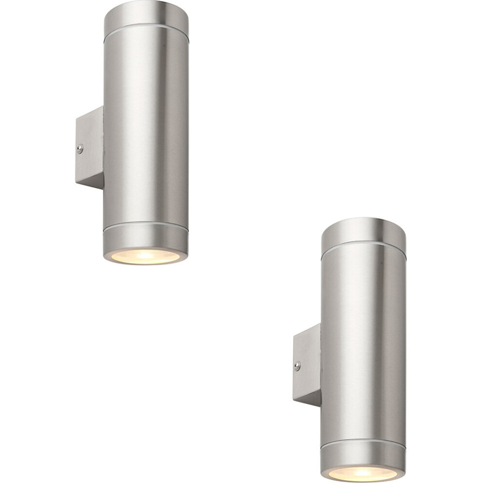 Loops 2 Pack Up & Down Twin Outdoor Wall Light - 2 X 7W Gu10 Led - Brushed Steel