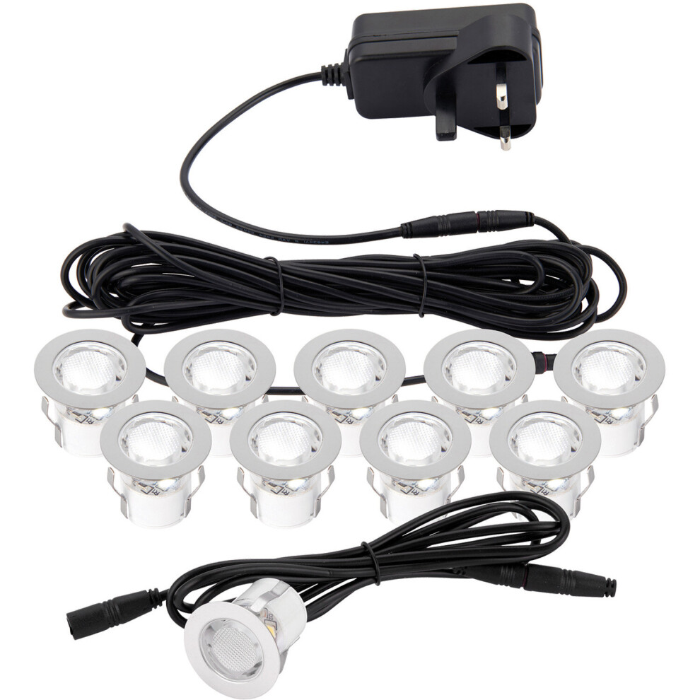 Recessed Decking Guide Light Kit - 10 x Daylight White LED - Steel