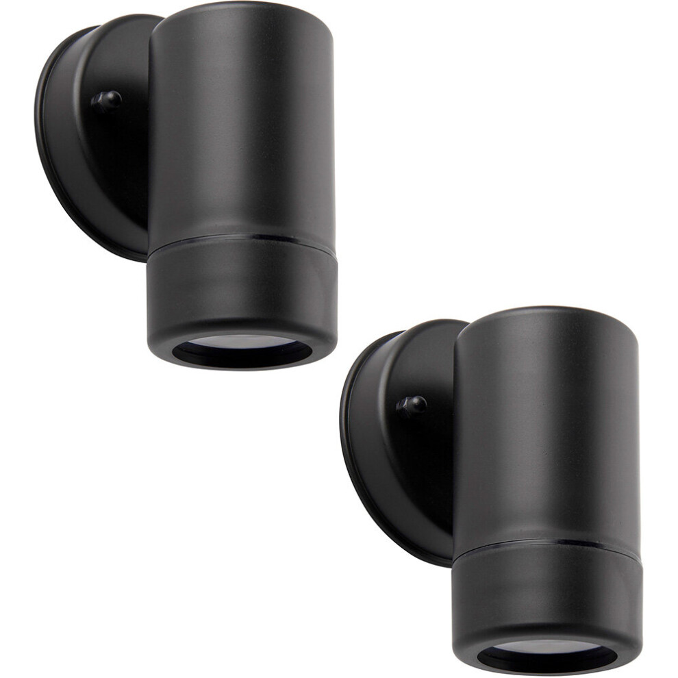 Loops 2 Pack Outdoor Ip44 Spot Downlight - Dimmable 7W Gu10 Led - Black Wall Light