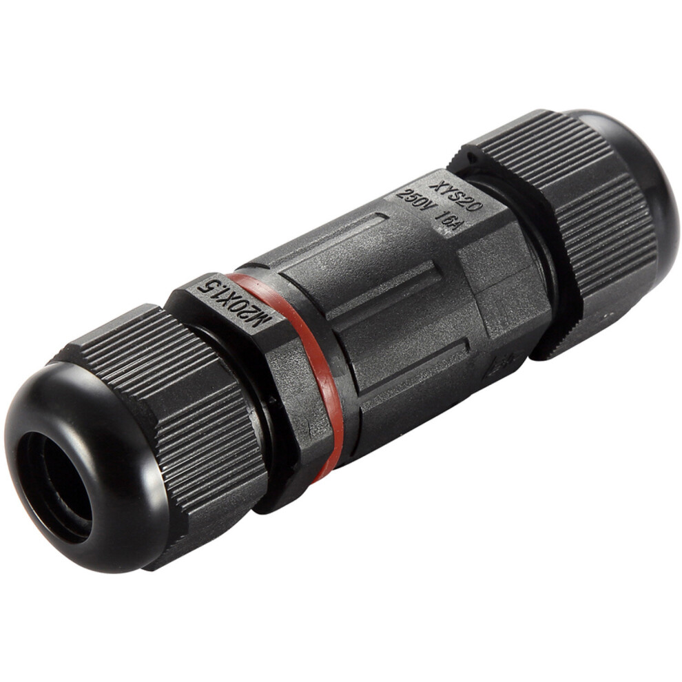 Loops Inline Ip68 Straight Connector - Three Way Terminal Block - Nylon Black