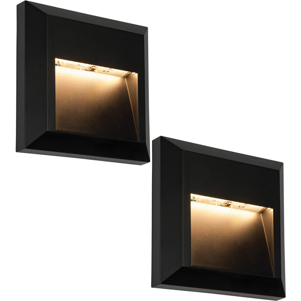 2 PACK Square IP65 Guide Light - Indirect 1.1W Warm White LED - Black ABS