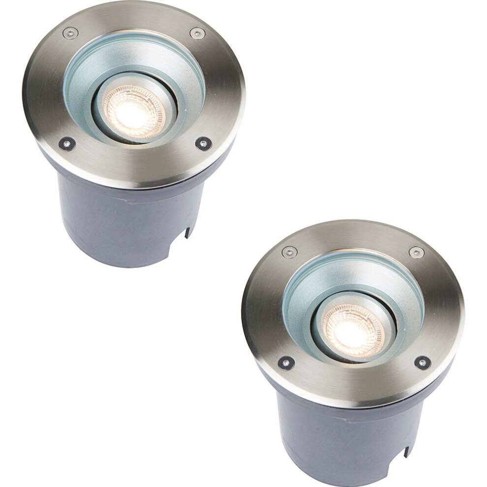 2 PACK Recessed Outdoor IP67 Round Ground Light - 50W GU10 - Stainless Steel