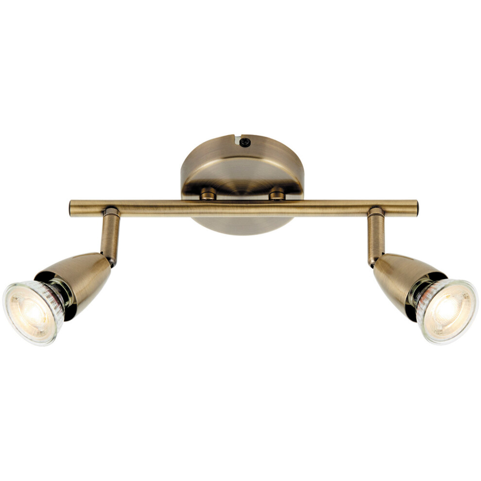 2 Way Adjustable Spotlight Bar - 2 x 35W GU10 - Antique Brass Plate