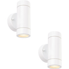 2 PACK Up & Down Twin Outdoor IP44 Wall Light - 2 x 7W GU10 LED - Gloss White