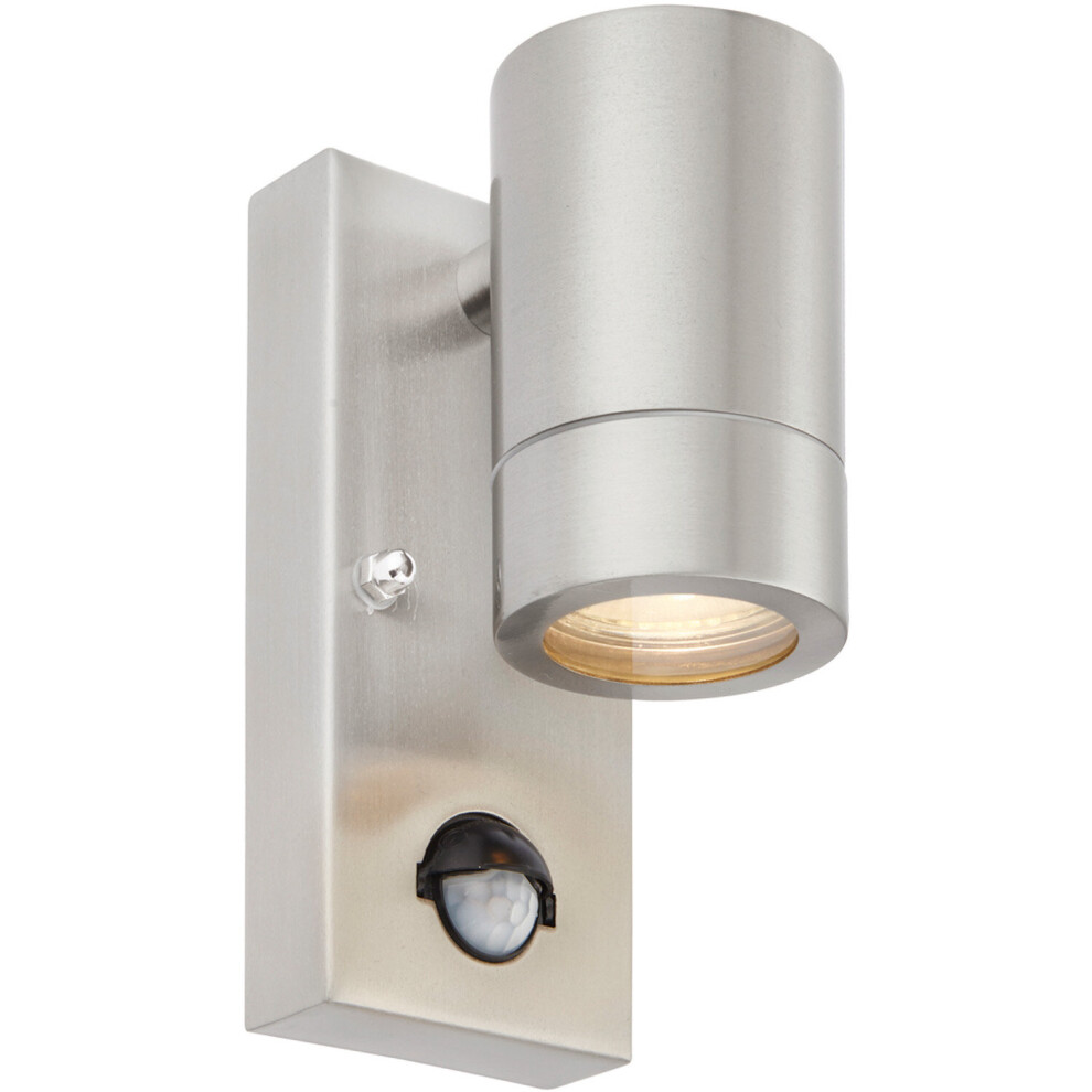 Outdoor IP44 Wall Downlight - PIR Sensor - 7W GU10 LED - Brushed Steel