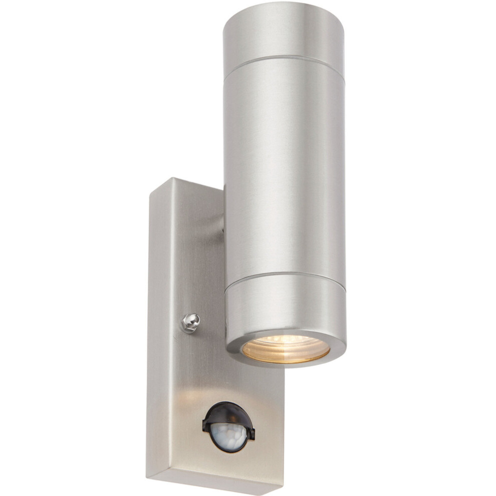 Loops Up & Down Ip44 Wall With Pir - 2 X 7W Gu10 Led - Brushed Steel Light