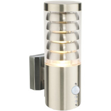 Contemporary Outdoor Wall Light with PIR - Warm White - Brushed Steel