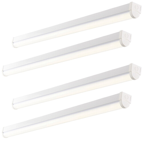 Loops 4 PACK 4ft Emergency Batten Light - 24.5W Cool White LED - Gloss White & Opal