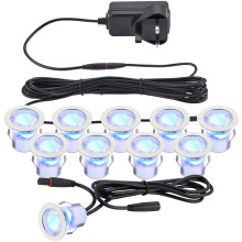 Recessed Decking Guide Light Kit - 10 x Blue Light LED - Stainless Steel