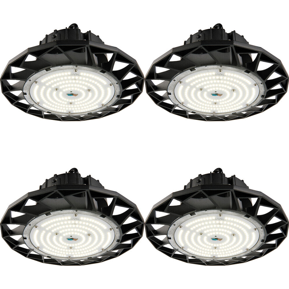 4 PACK High Bay IP65 Pendant Light - 200W Daylight White LED - Matt Black