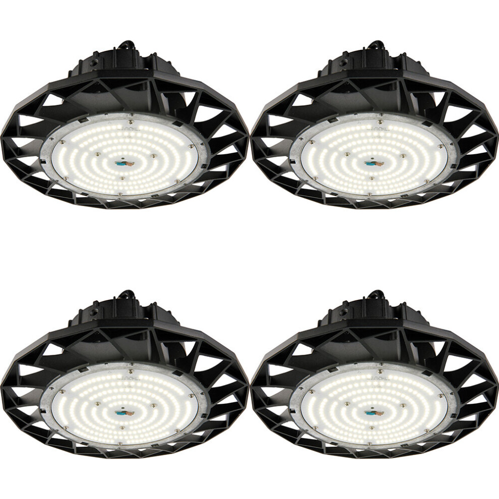 4 PACK High Bay IP65 Pendant Light - 150W Daylight White LED - Matt Black