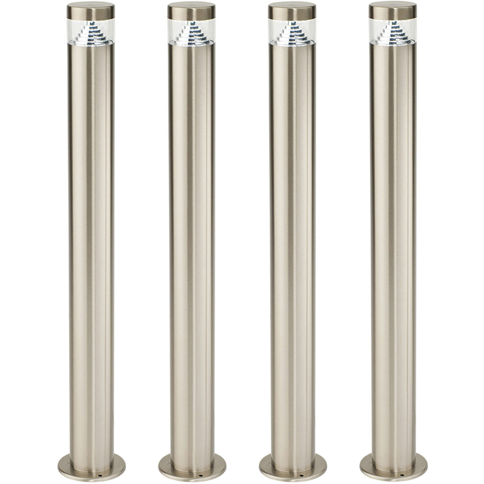 4 PACK Stepped Outdoor Bollard Light - 3.3W LED - 800mm Height - Stainless Steel