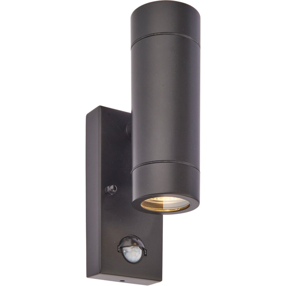 Twin Up & Down IP44 Wall Light with PIR Sensor - 2 x 7W GU10 LED - Matt Black