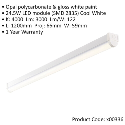 Loops 4 PACK 4ft Emergency Batten Light - 24.5W Cool White LED - Gloss White & Opal 1