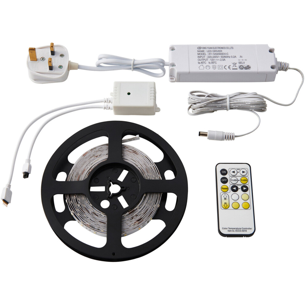 5m CCT LED Strip & 24W LED Driver - Remote Control - Flexible Lighting