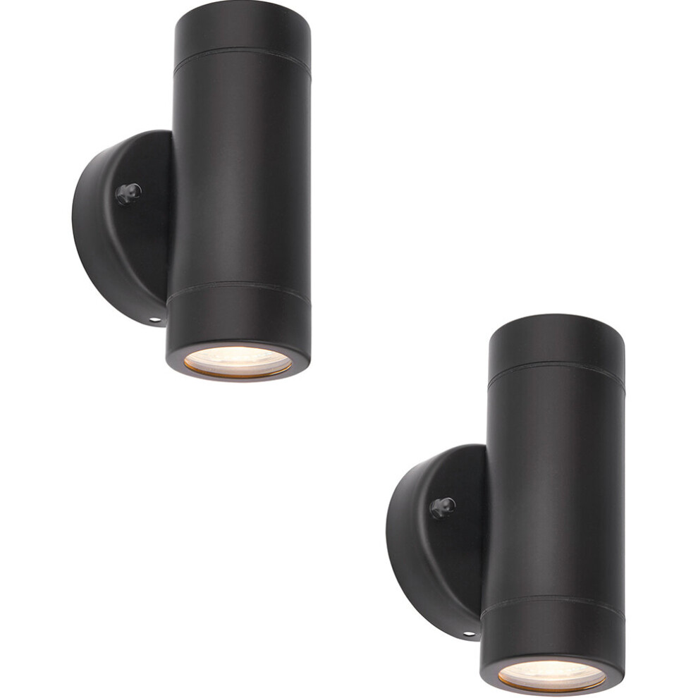 2 PACK Up & Down Twin Outdoor IP44 Wall Light - 2 x 7W GU10 LED - Matt Black