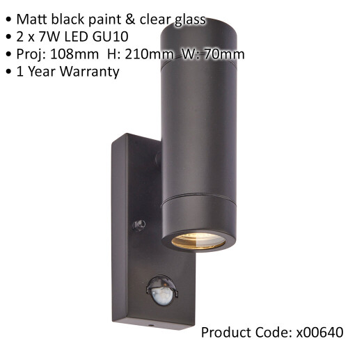 Loops Twin Up & Down Wall Light - PIR Sensor - 2 x 7W GU10 LED - Matt Black 1