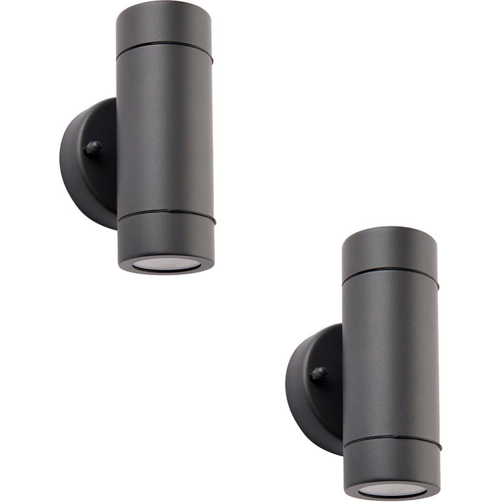 2 PACK Up & Down Twin Outdoor IP44 Wall Light - 2 x 7W GU10 LED - Anthracite-image-OPC-P8ZTTGG-NEW